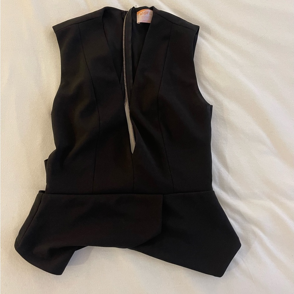 Black zip peplum top